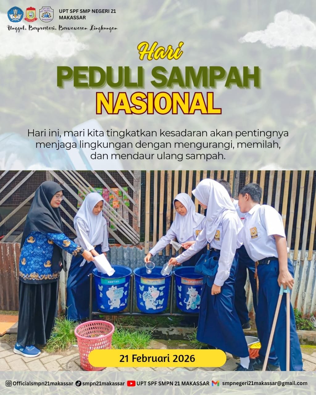 Sambut HPSN, SMPN 21 Makassar Gerakkan Siswa dalam Aksi Bersih Lingkungan
