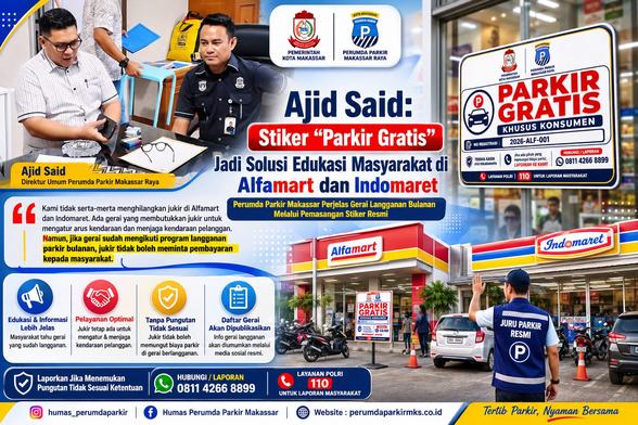 Perumda Parkir Makassar Raya Pasang Stiker ‘Parkir Gratis’ di Alfamart dan Indomaret untuk Edukasi Masyarakat