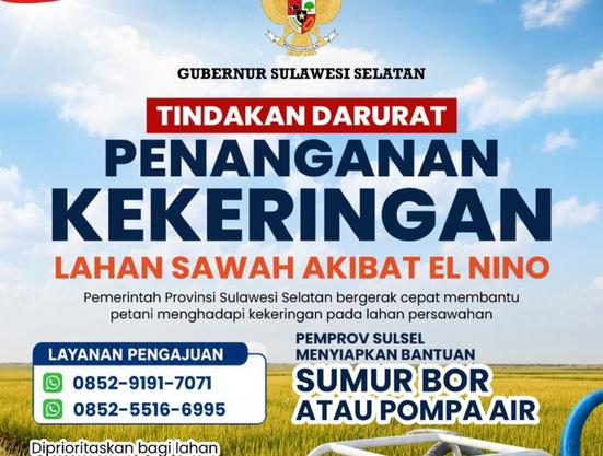 Hadapi Ancaman El Nino, Gubernur Sulsel Percepat Program Pompanisasi di Lahan Pertanian