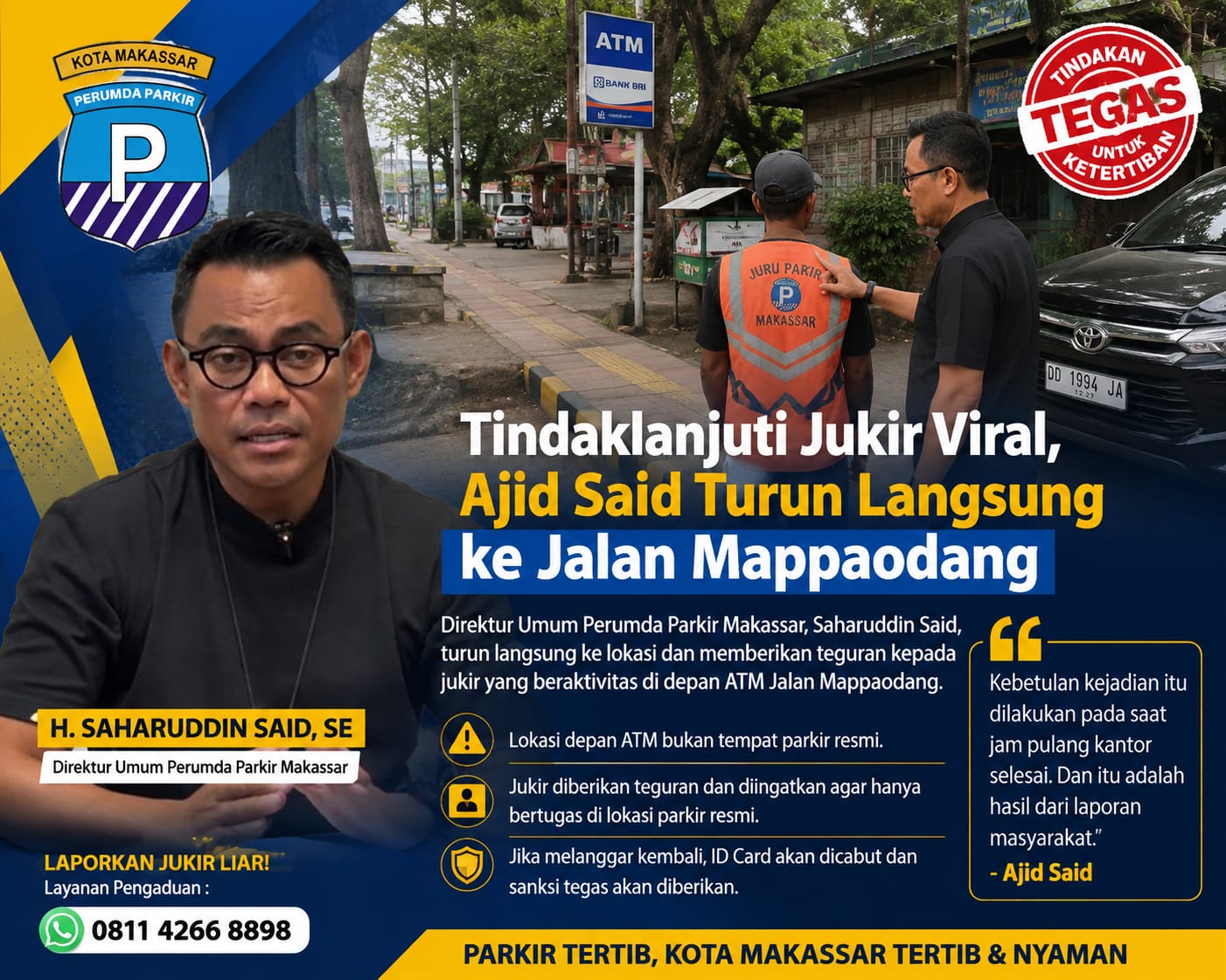Jukir Viral di Mappaodang Ditegur, Dirum PD Parkir Makassar Turun Langsung ke Lokasi