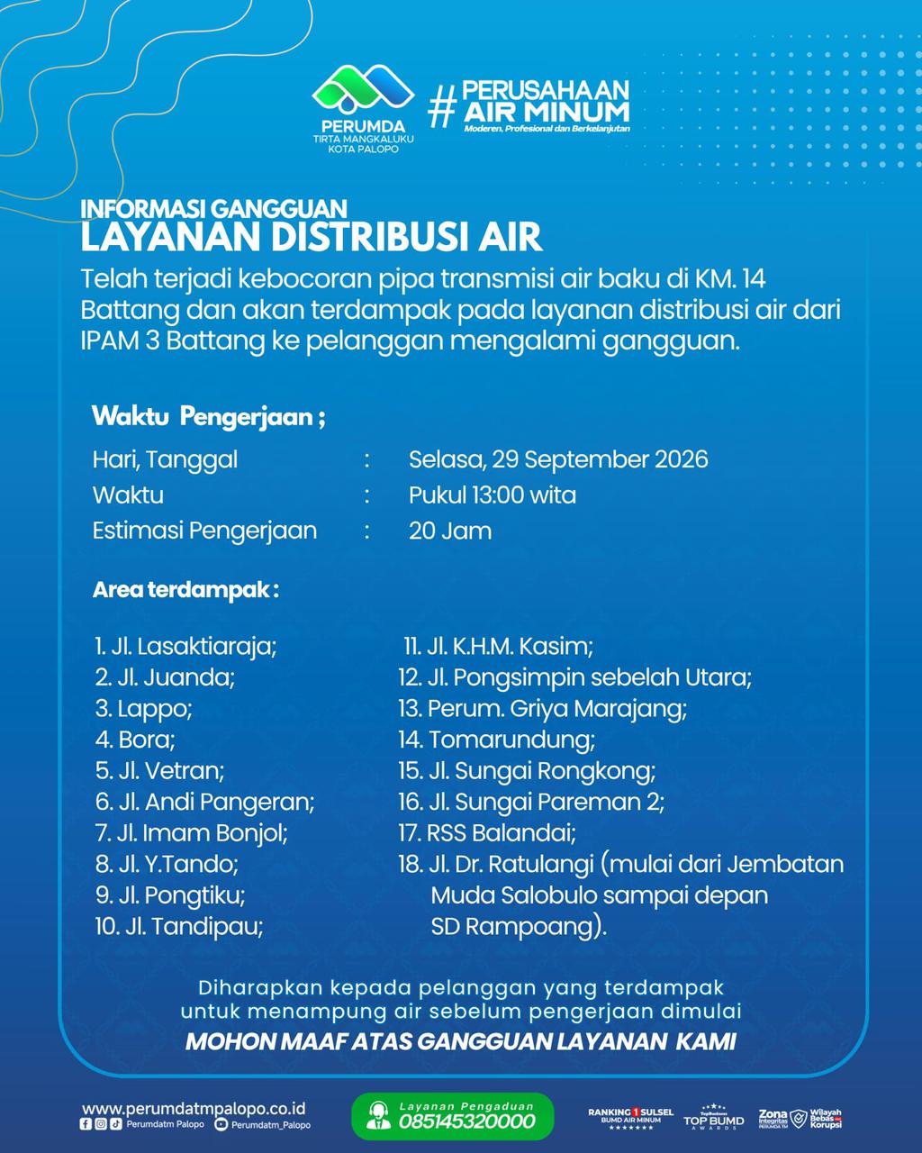 Pipa Intake Bambalu Bocor, Perumda Tirta Mangkaluku Kurangi Debit Air Baku, Warga Diminta Menampung Air