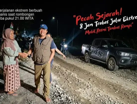 Sejarah baru, untuk pertama kalinya kendaraan roda empat berhasil tembus ke Kecamatan Rampi